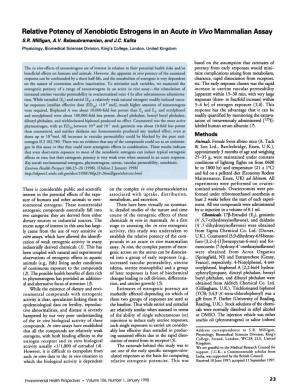 Relative Potency of Xenobiotic Estrogens in an Acute in Vivo Mammalian Assay S.R