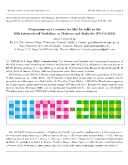 Programme and Abstracts Booklet for Talks at the 26Th International Workshop on Matrices and Statistics (IWMS-2018)