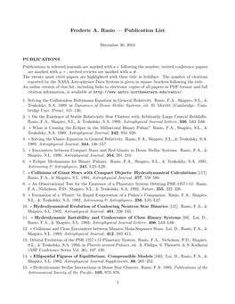 Frederic A. Rasio — Publication List