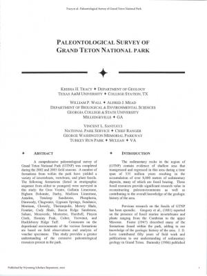 Paleontological Survey of Grand Teton National Park