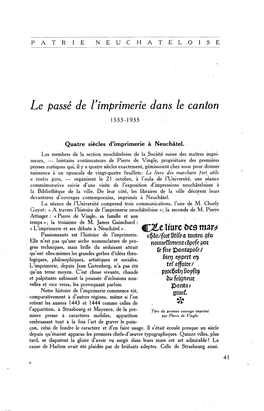 Le Passé De L'imprimerie Dans Le Canton 1533-1933