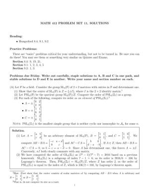 MATH 412 PROBLEM SET 11, SOLUTIONS Reading: • Hungerford