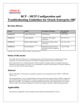 BCP – SRTP Configuration and Troubleshooting Guidelines for Oracle Enterprise SBC