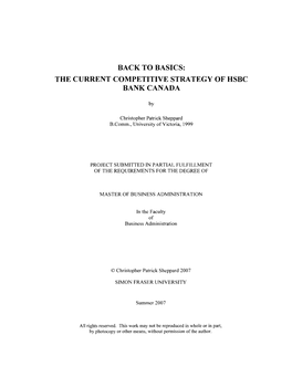 Back to Basics: the Current Competitive Strategy of Hsbc Bank Canada