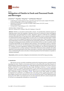 Mitigation of Patulin in Fresh and Processed Foods and Beverages