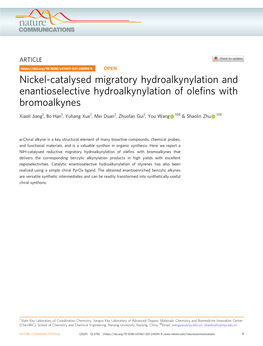 Nickel-Catalysed Migratory Hydroalkynylation And