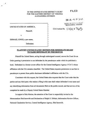 USA V. Ishmael Jones: Govt Motion to Name Defendant by Pseudonym