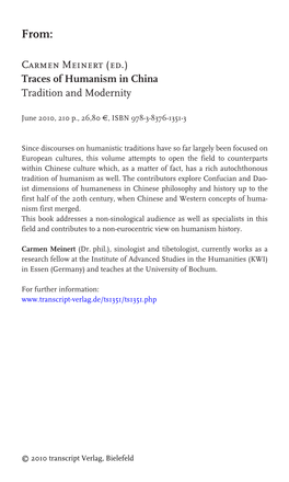 Carmen Meinert (Ed.) Traces of Humanism in China Tradition and Modernity