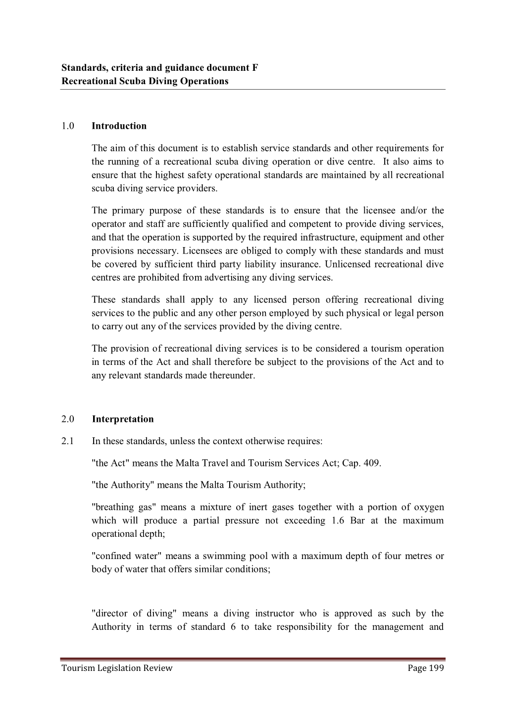 Standards, Criteria and Guidance Document F Recreational Scuba Diving Operations