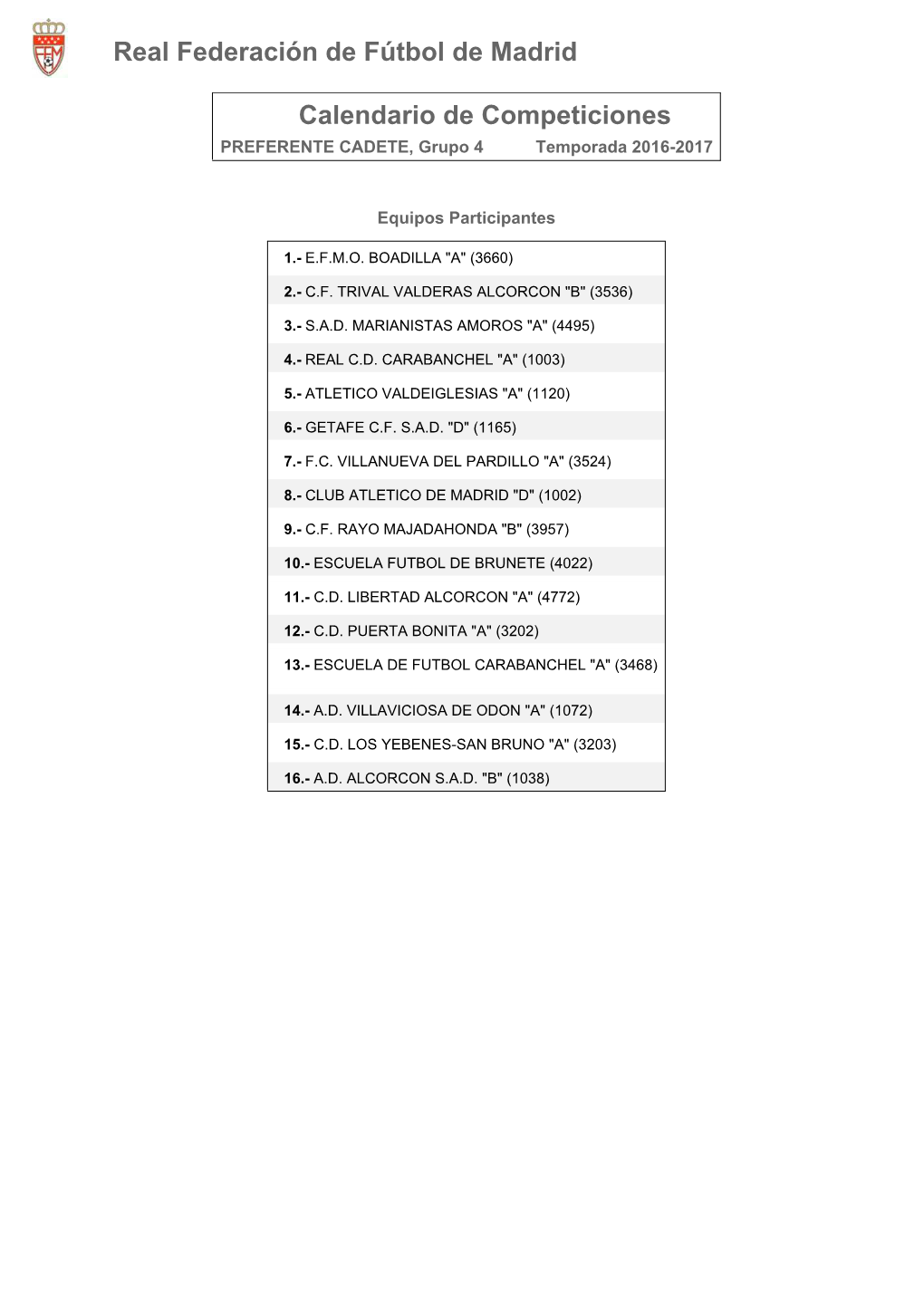 Calendario De Competición