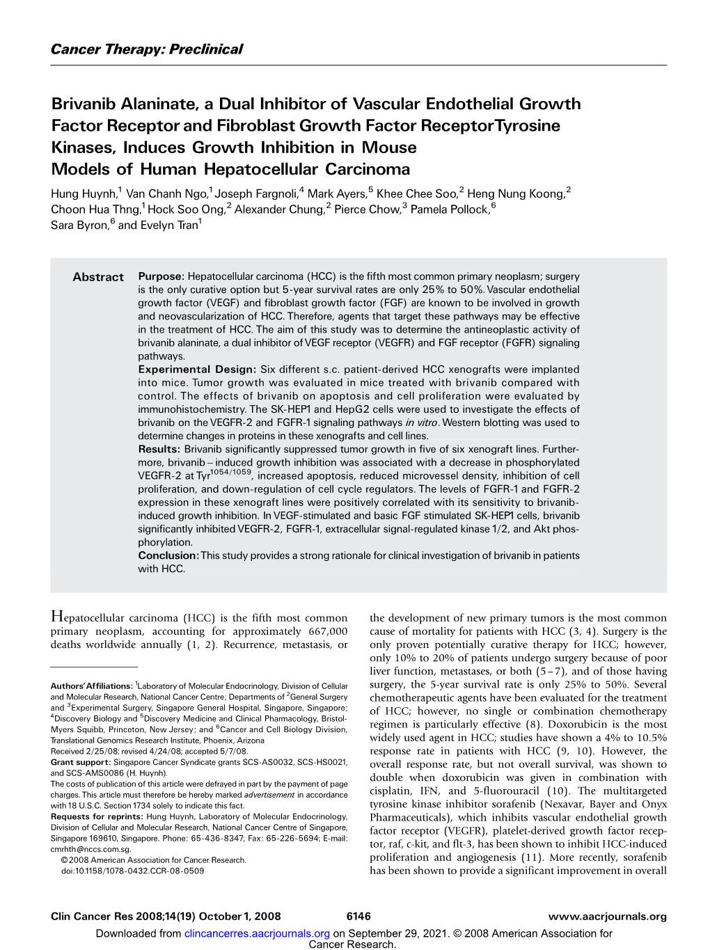 Brivanib Alaninate, a Dual Inhibitor of Vascular Endothelial Growth Factor