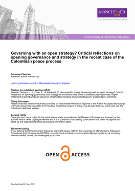 Critical Reflections on Opening Governance and Strategy in the Recent Case of the Colombian Peace Process