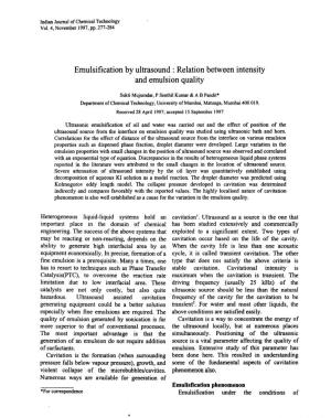 Emulsification by Ultrasound: Relation Between Intensity and Emulsion Quality