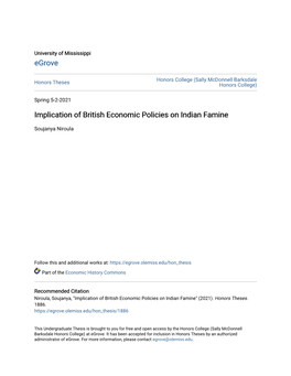 Implication of British Economic Policies on Indian Famine