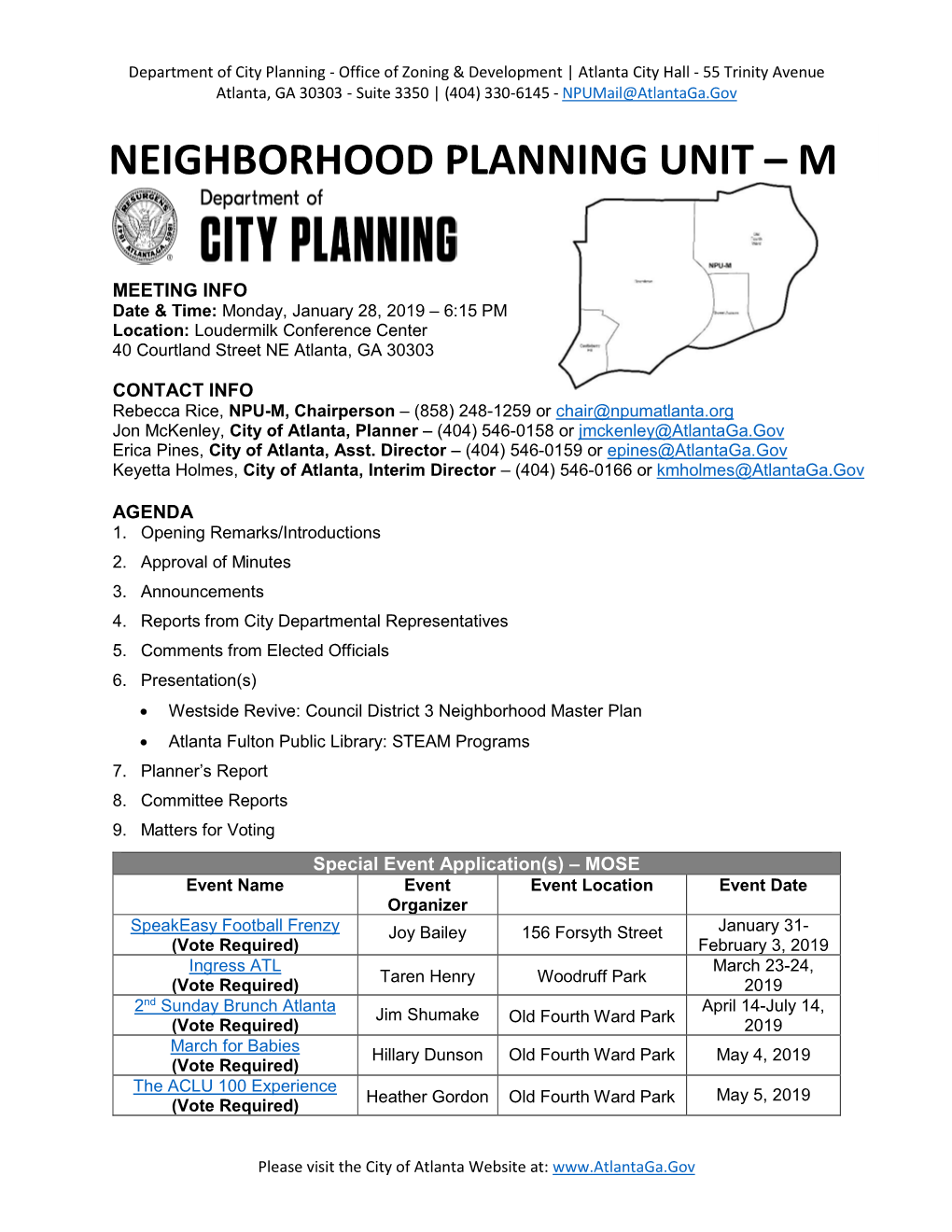 Neighborhood Planning Unit – M