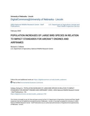Population Increases of Large Bird Species in Relation to Impact Standards for Aircraft Engines and Airframes