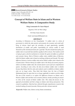 Concept of Welfare State in Islam and in Western Welfare States