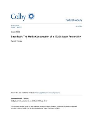 Babe Ruth: the Media Construction of a 1920'S Sport Personality
