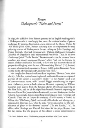 Proem Shakespeare S 'Plaies and Poems"