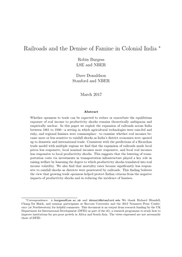 Railroads and the Demise of Famine in Colonial India ⇤