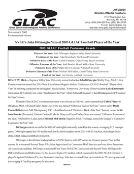 SVSU's John Digiorgio Named 2005 GLIAC Football Player of the Year