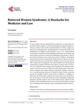 Battered Women Syndrome: a Headache for Medicine and Law
