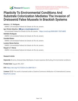 Plasticity to Environmental Conditions and Substrate Colonization Mediates the Invasion of Dreissenid False Mussels in Brackish Systems