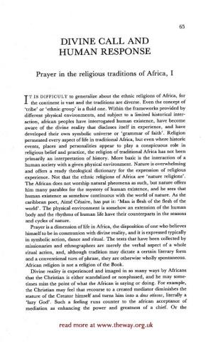 Prayer and Religious Traditions of Africa I