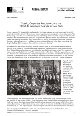 Gossip, Corporate Reputation, and the 1905 Life Insurance Scandal in New York