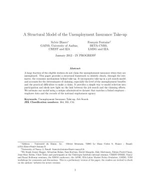 A Structural Model of the Unemployment Insurance Take-Up
