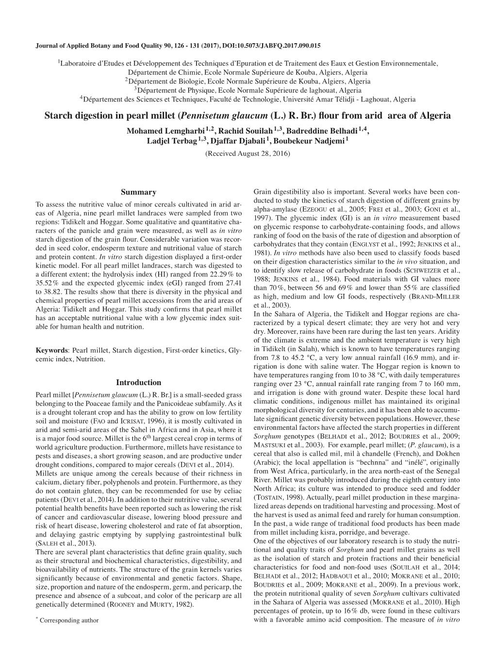 Starch Digestion in Pearl Millet (Pennisetum Glaucum (L.) R. Br