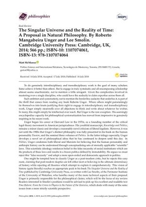 The Singular Universe and the Reality of Time: a Proposal in Natural Philosophy