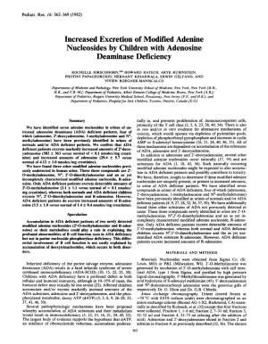 Increased Excretion of Modified Adenine Nucleosides by Children with Adenosine Dearninase Deficiency