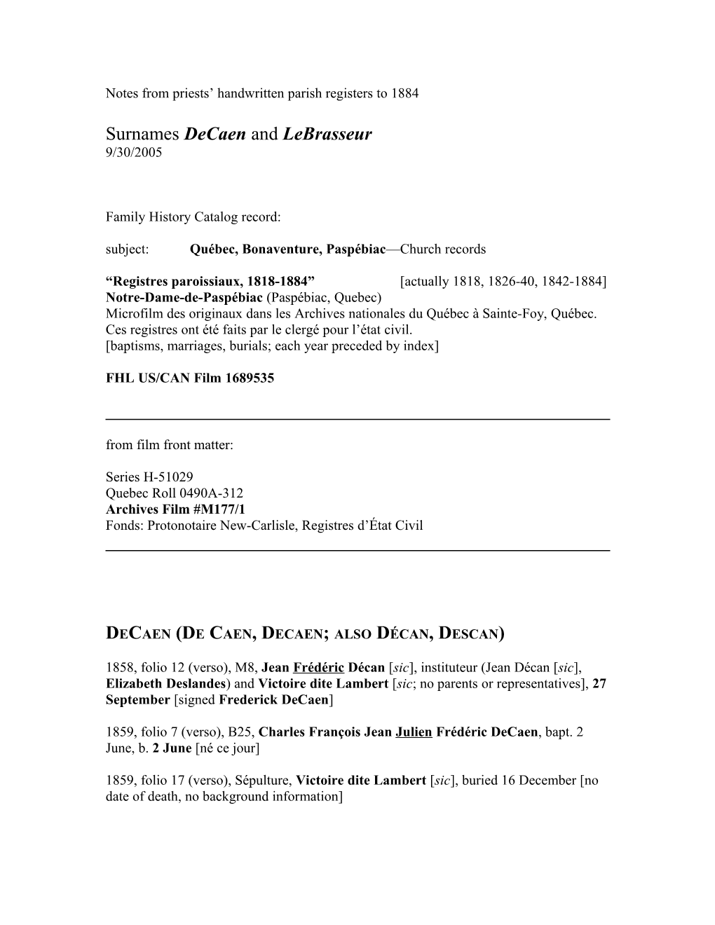 Transcriptions from Handwritten Parish Registers