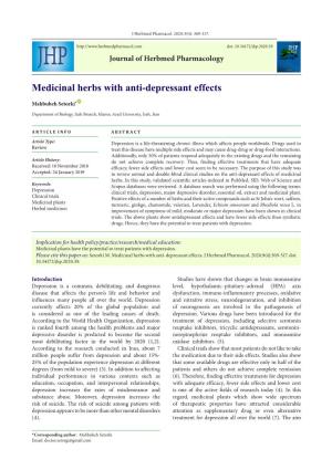 Medicinal Herbs with Anti-Depressant Effects