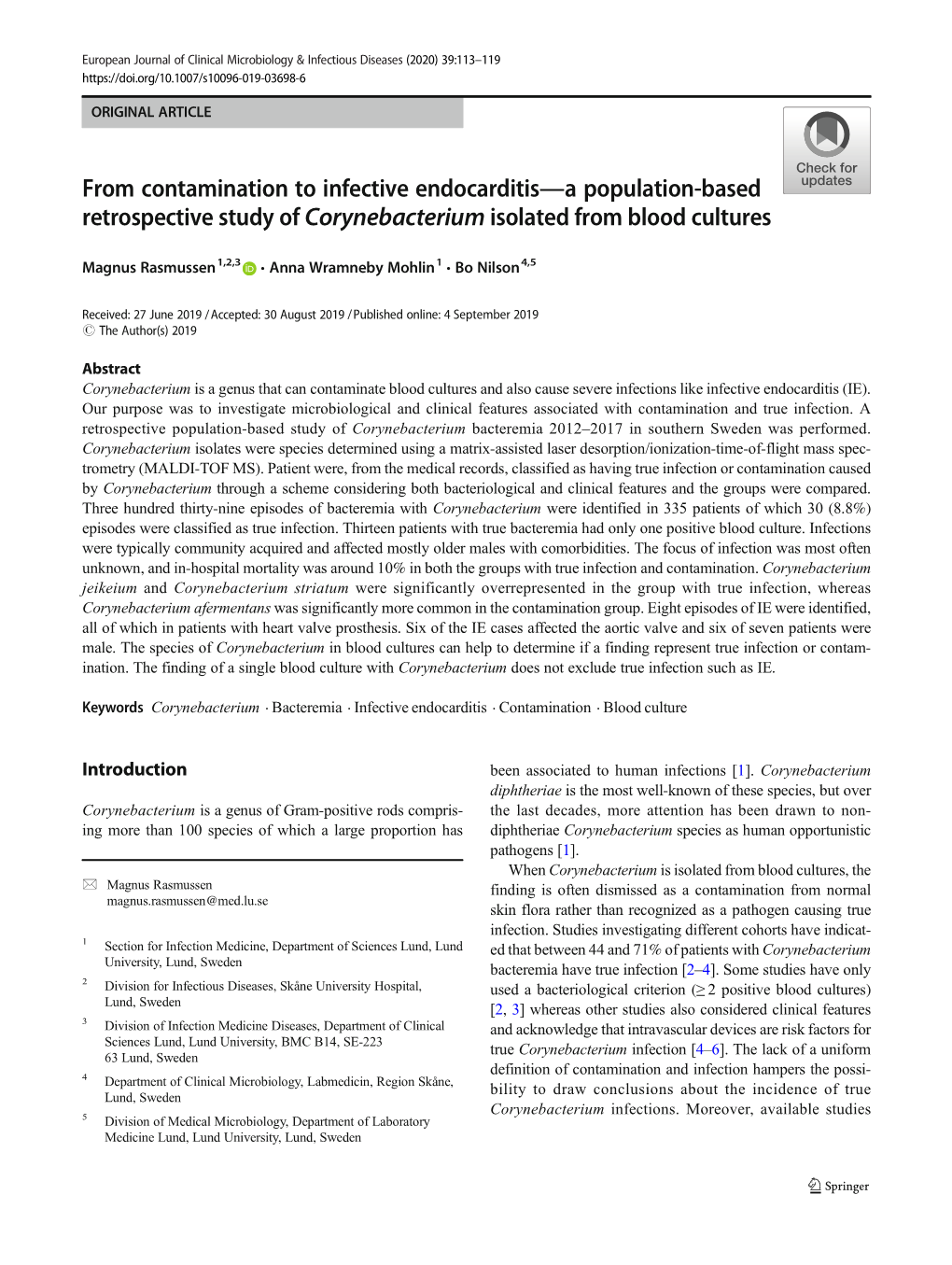 From Contamination to Infective Endocarditis—A Population-Based Retrospective Study of Corynebacterium Isolated from Blood Cultures