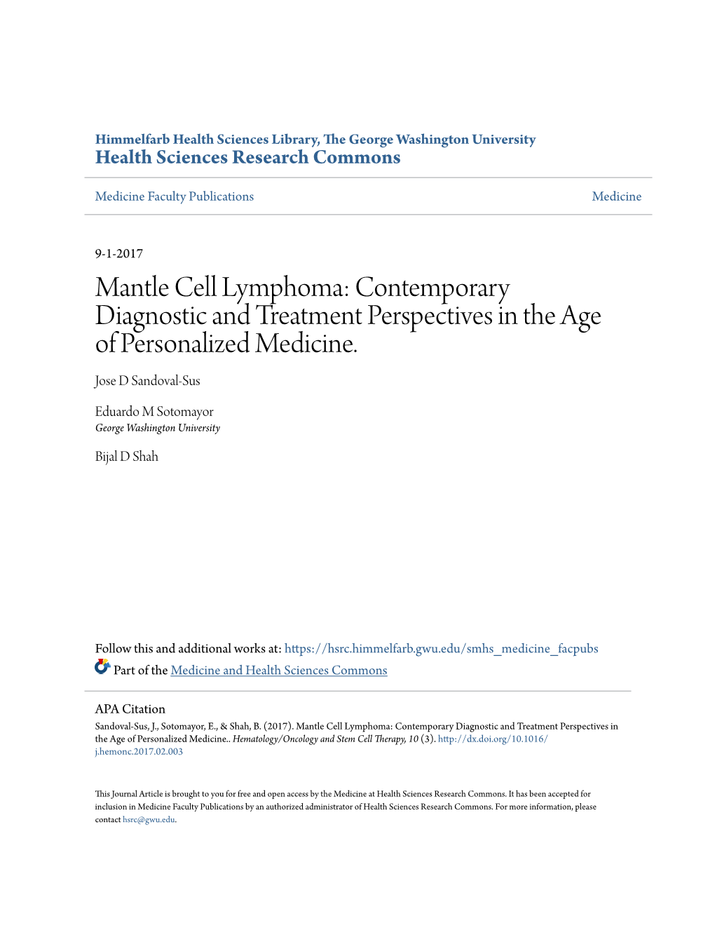 Mantle Cell Lymphoma: Contemporary Diagnostic and Treatment Perspectives in the Age of Personalized Medicine