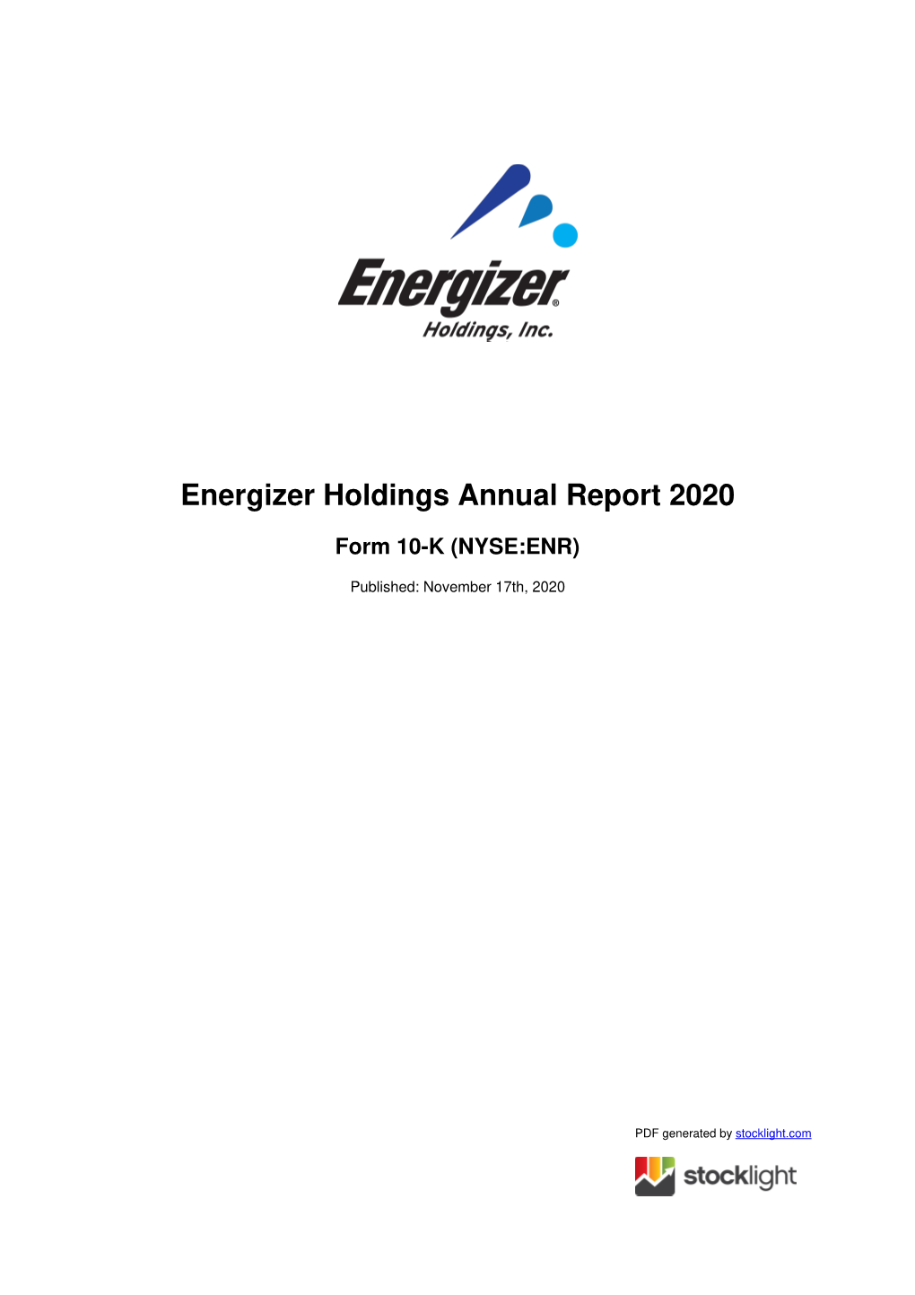 Energizer Holdings Annual Report 2020