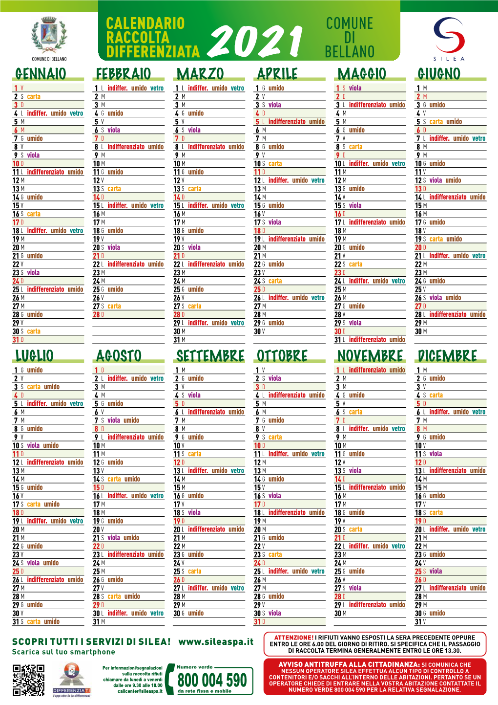 Calendario Raccolta Differenziata Comune Di Bellano