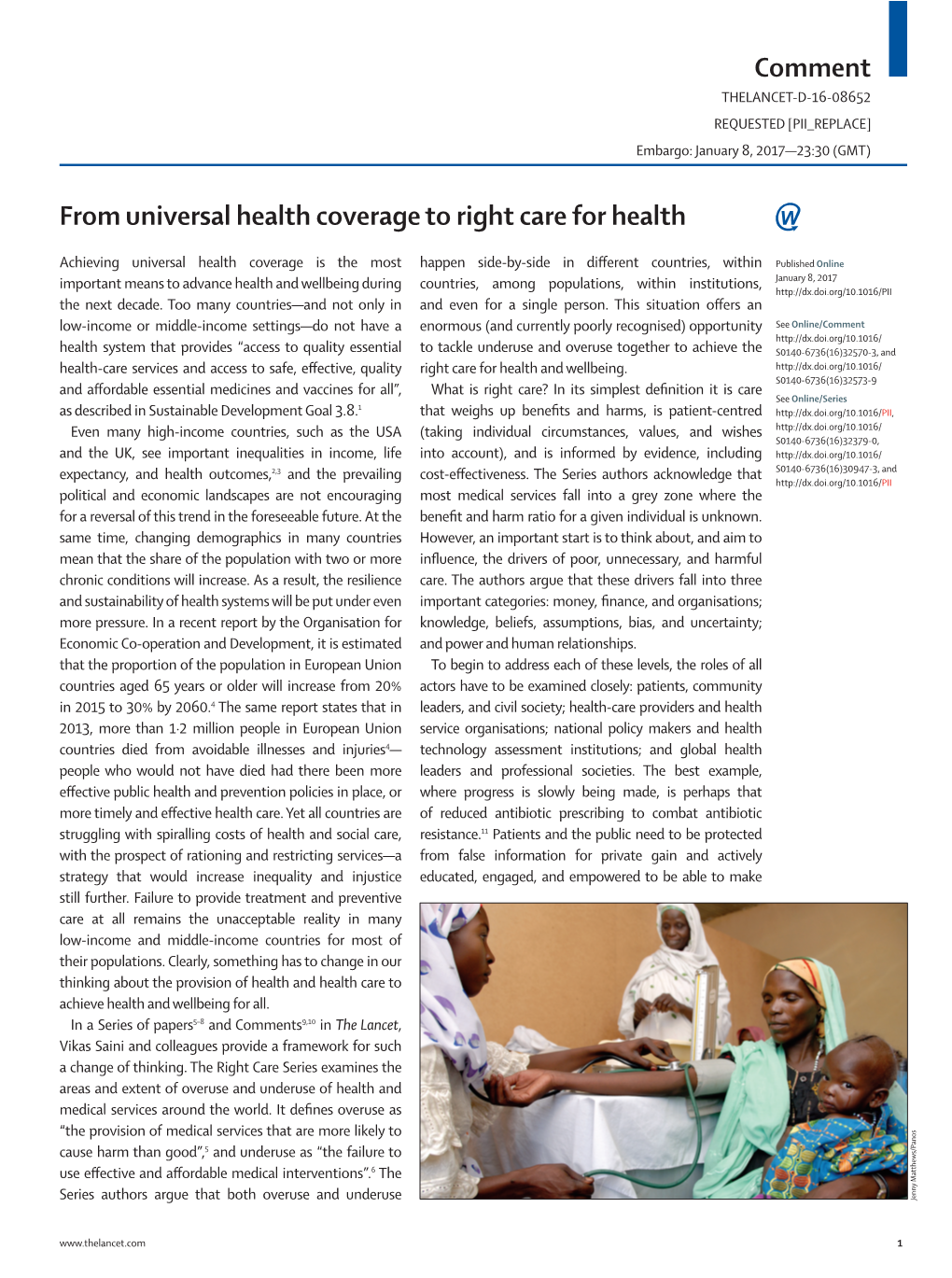 Comment from Universal Health Coverage to Right Care for Health