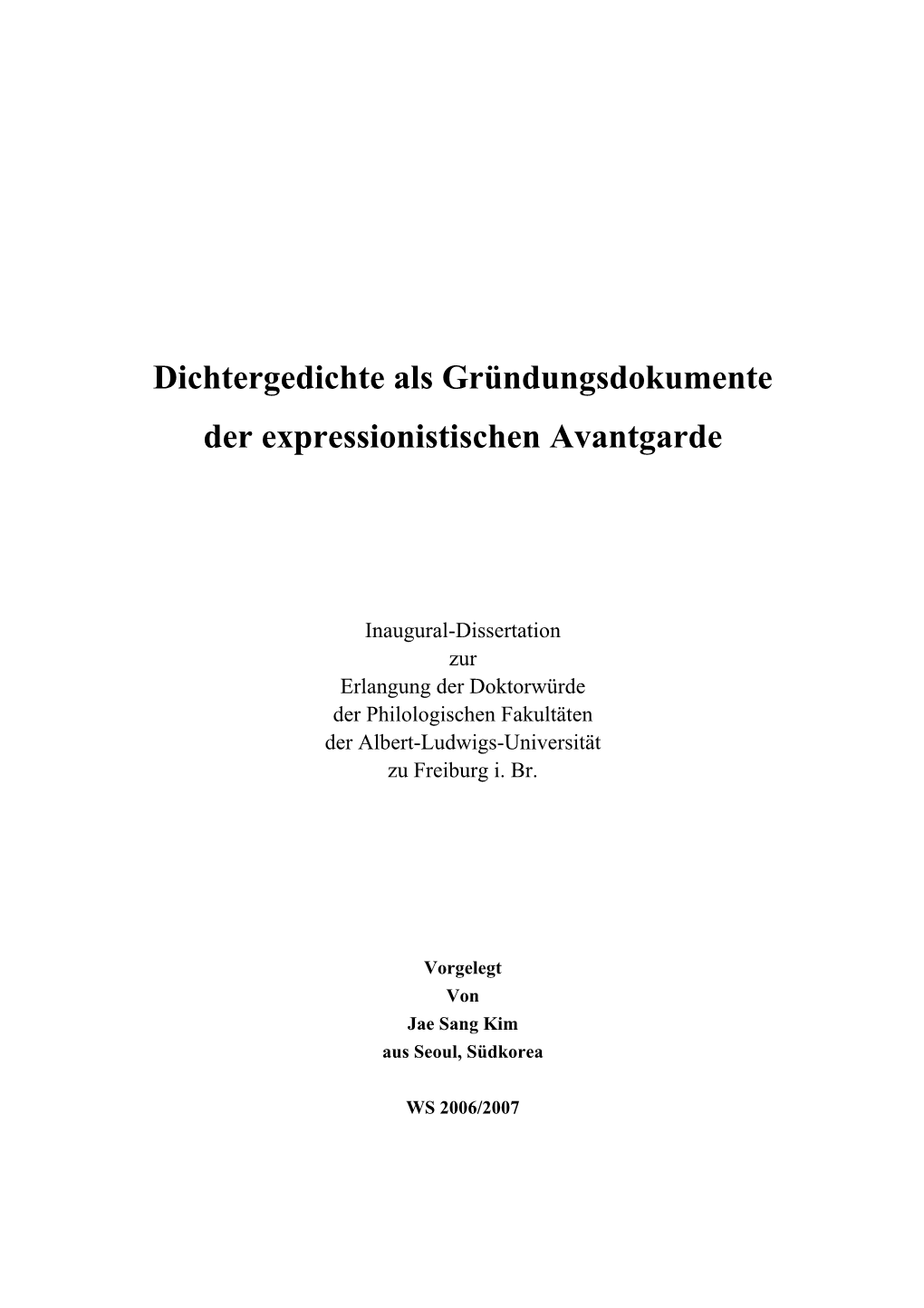 Dichtergedichte Als Gründungsdokumente Der Expressionistischen Avantgarde