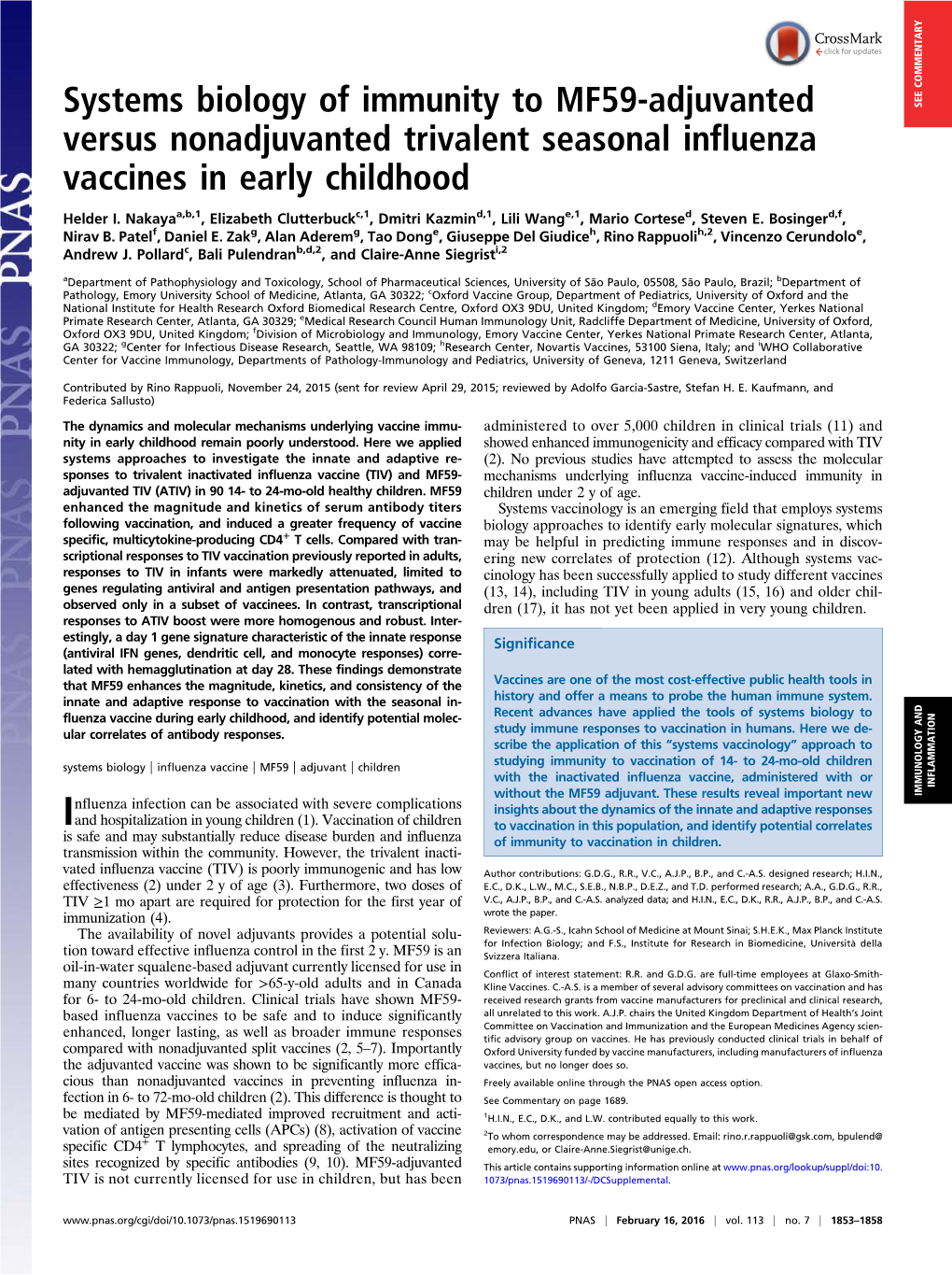 Systems Biology of Immunity to MF59-Adjuvanted Versus