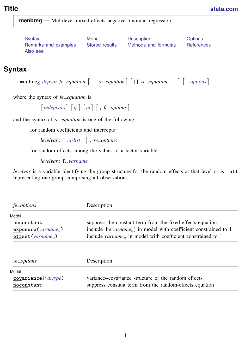 Menbreg — Multilevel Mixed-Effects Negative Binomial Regression