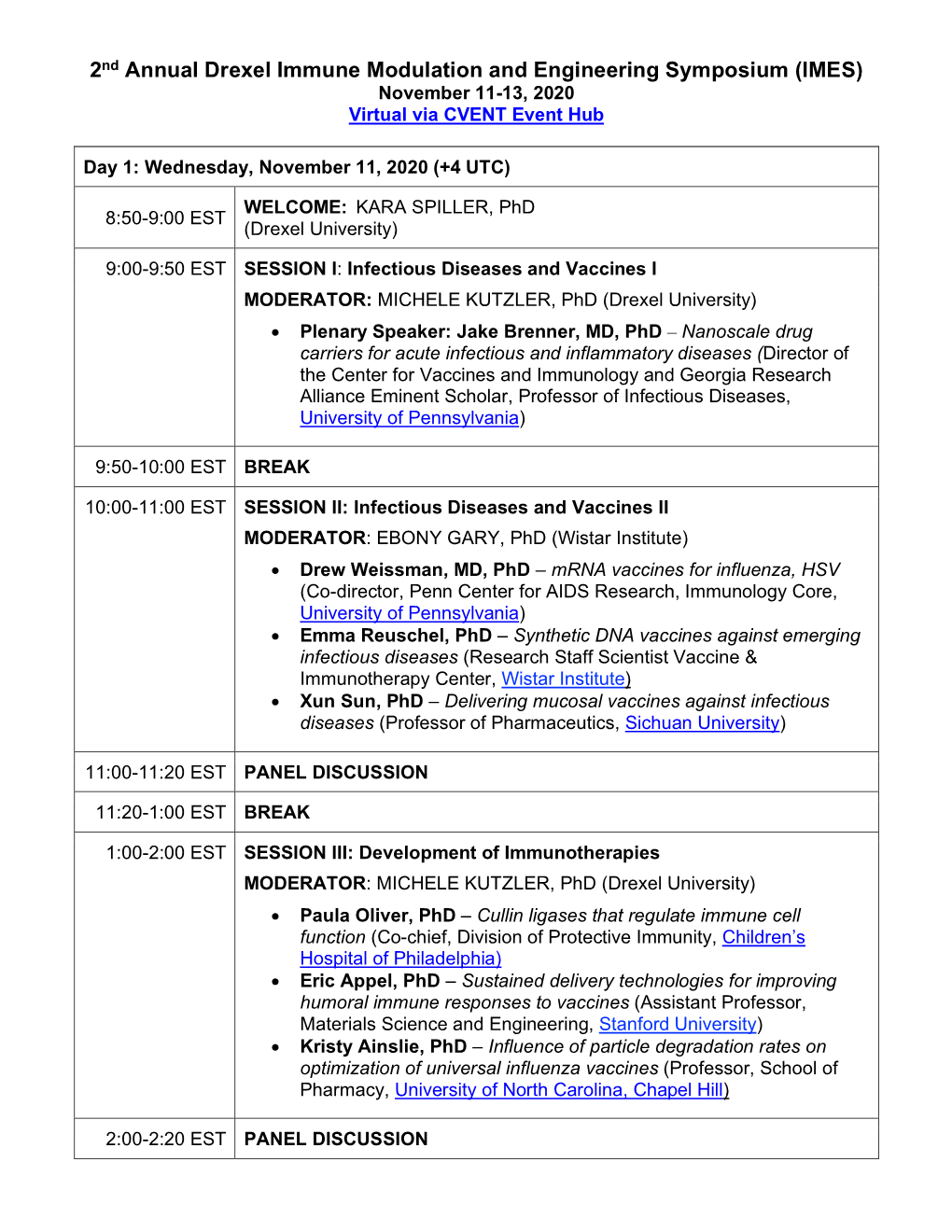 Immune Modulation and Engineering Symposium (IMES) 2020 Agenda.Pdf
