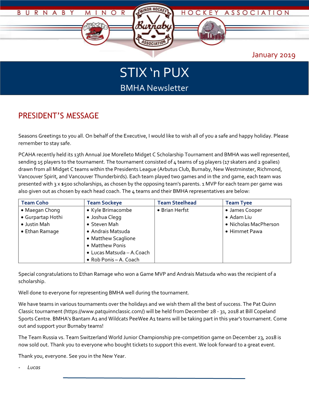 STIX ‘N PUX - BMHA Newsletter