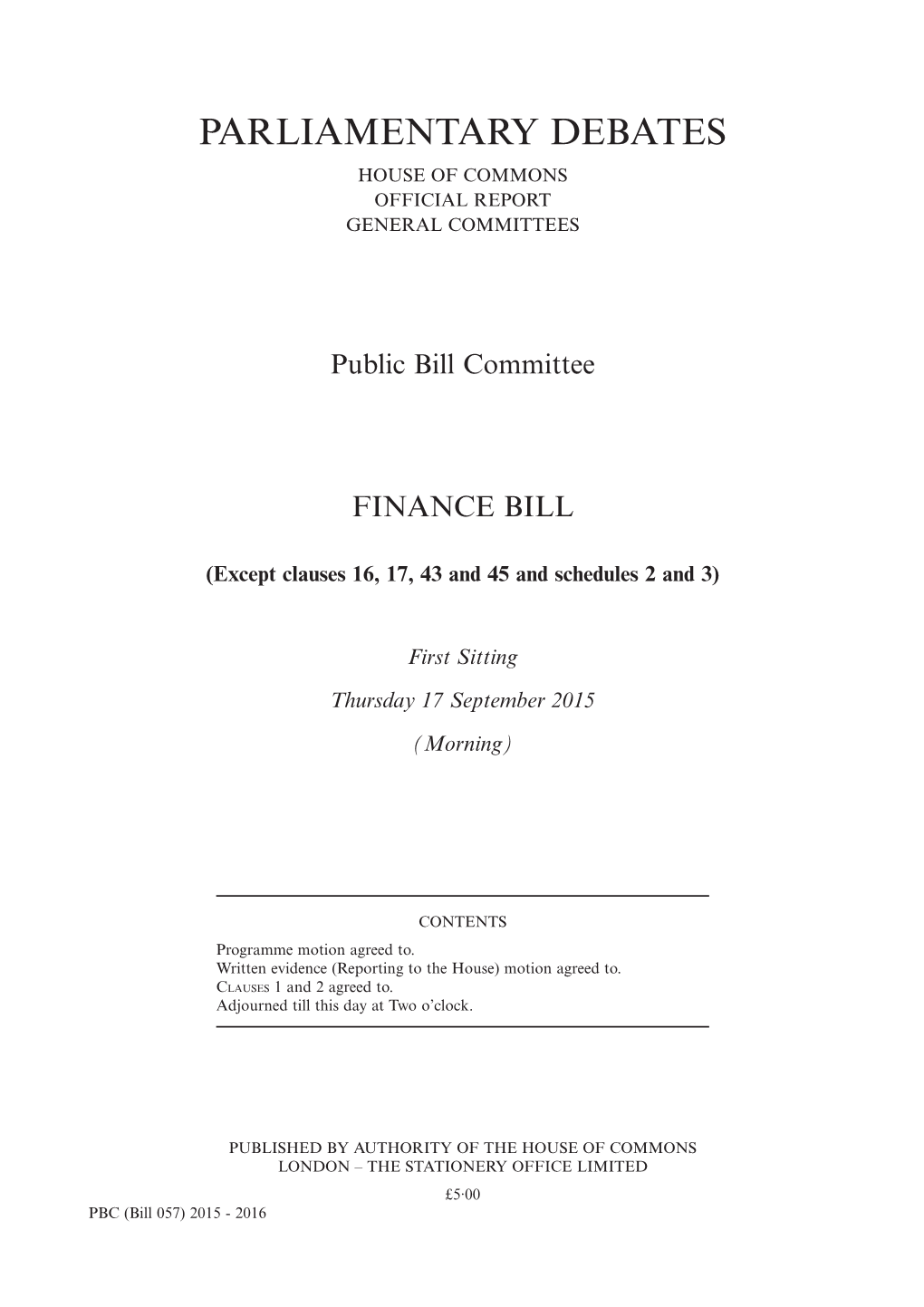 Parliamentary Debates House of Commons Official Report General Committees