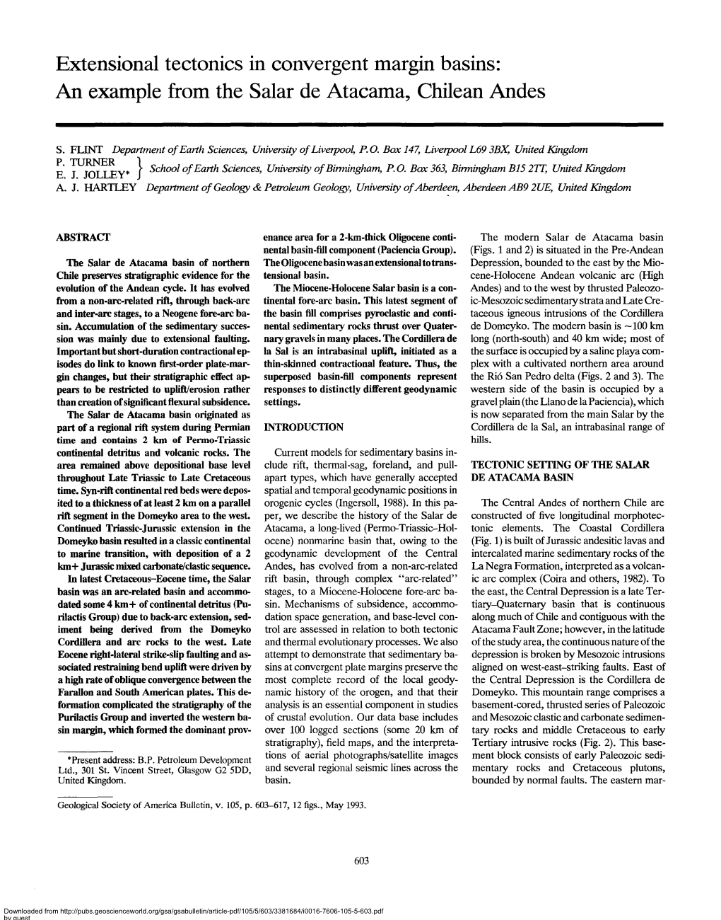 Extensional Tectonics in Convergent Margin Basins: an Example from the Salar De Atacama, Chilean Andes