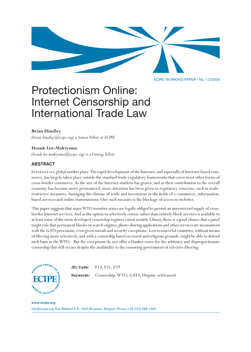 Internet Censorship and International Trade Law
