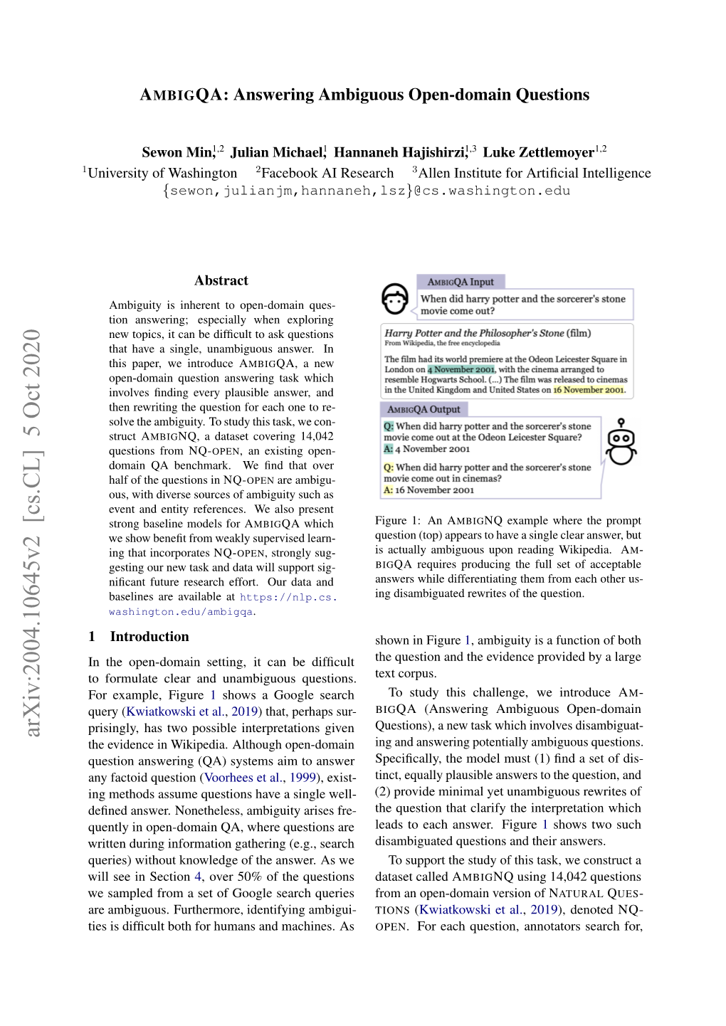 Arxiv:2004.10645V2 [Cs.CL] 5 Oct 2020 the Evidence in Wikipedia