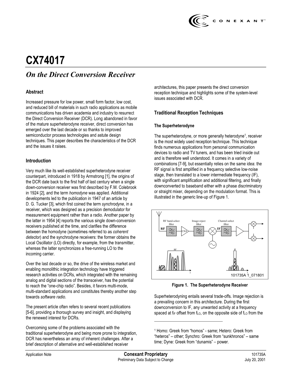 CX74017 on the Direct Conversion Receiver